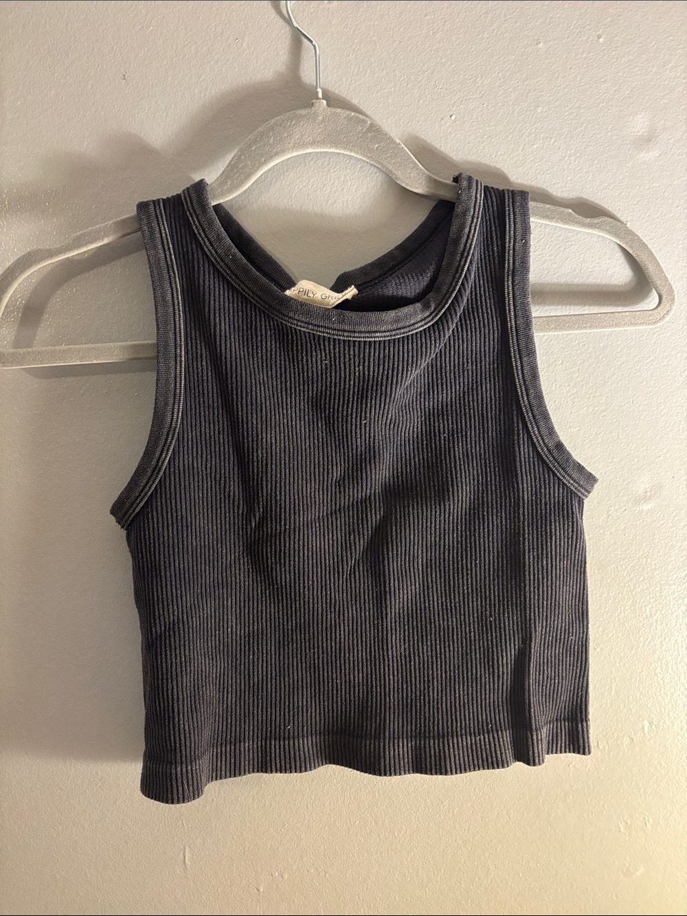 Ribbed Crop Tank Top - Charcoal